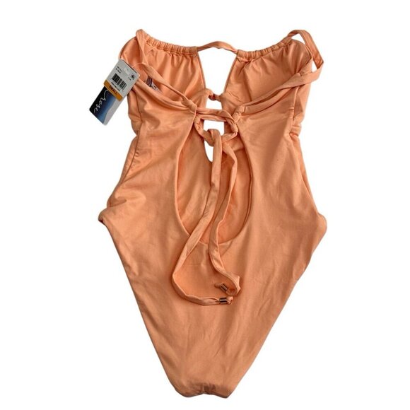 Isabella Rose Women's One Piece Plunge Tie Back Swimsuit Peach NWT - Picture 4 of 15
